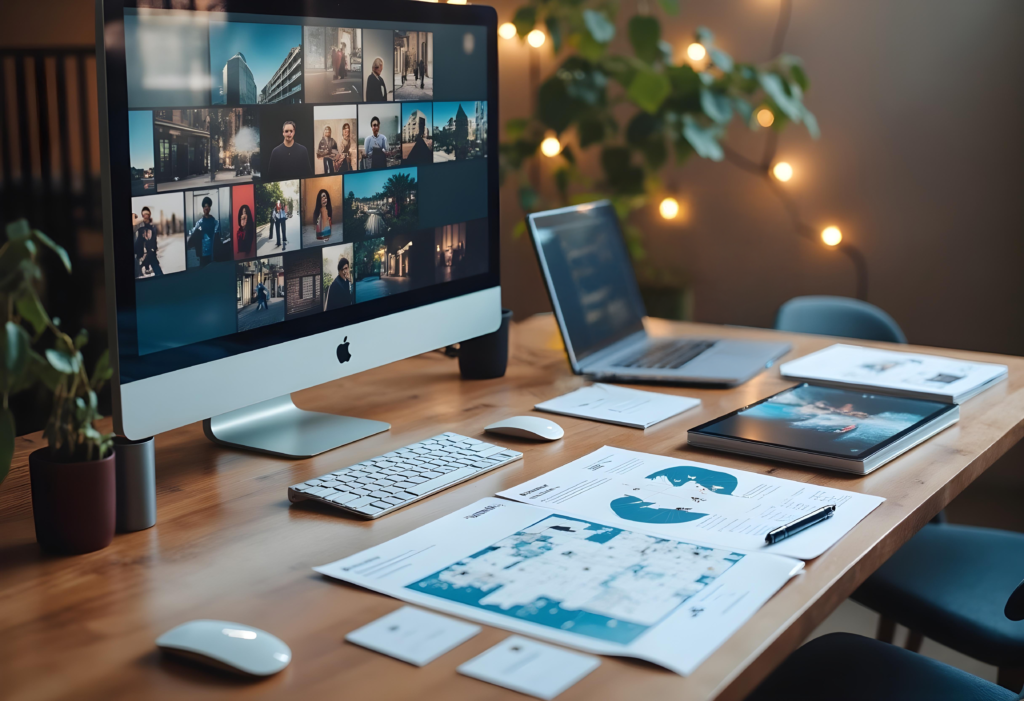 photo of desk and computer